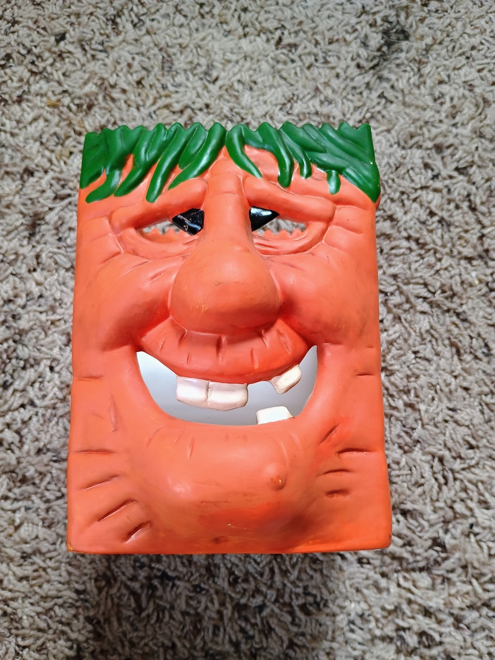 Vintage Rite Aid Ceramic Square Pumpkin Face Candle Holder Halloween Decoration